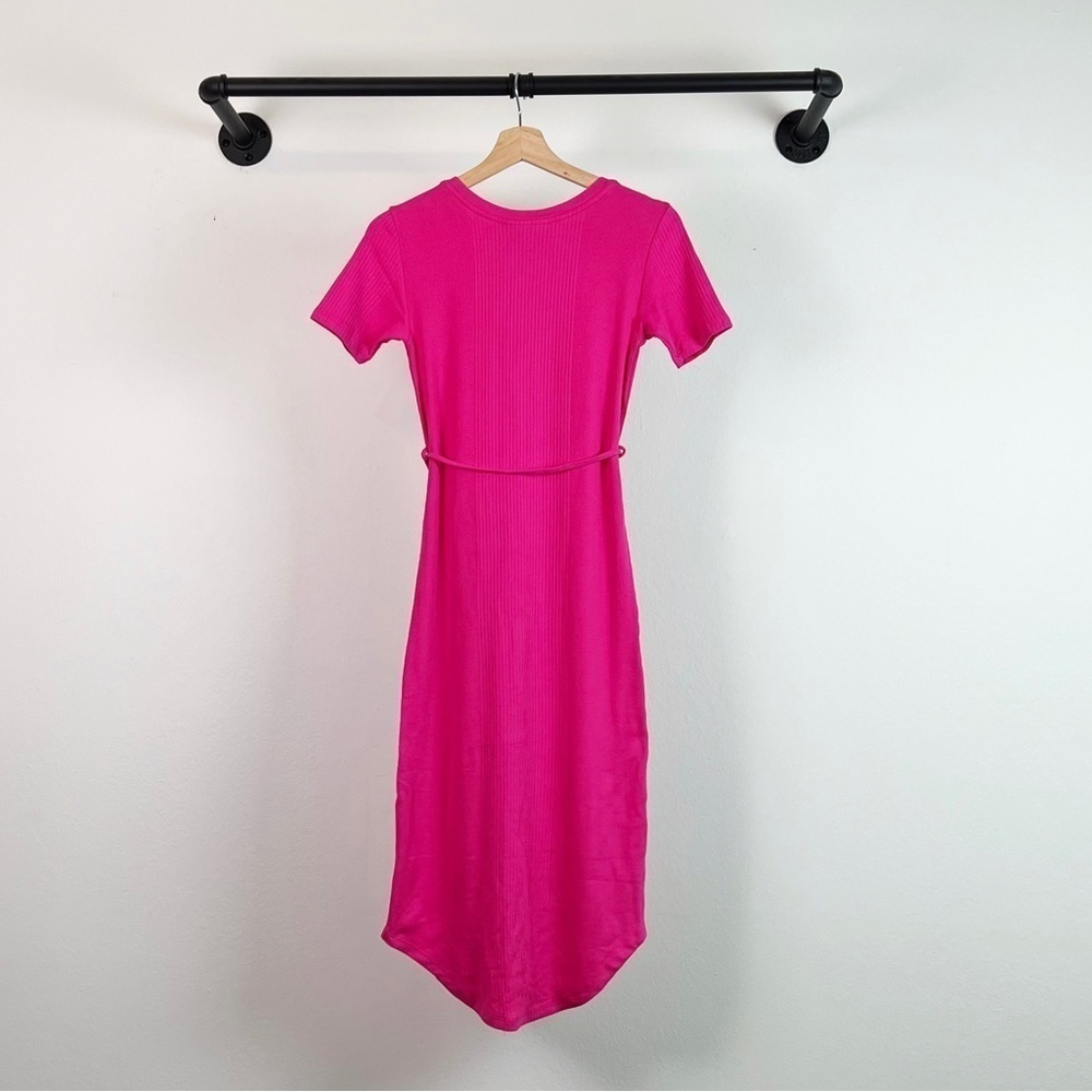 NWT Anthropologie Saturday/Sunday Addy Ribbed Tie Waist Midi Dress in Pink - Picture 6 of 7